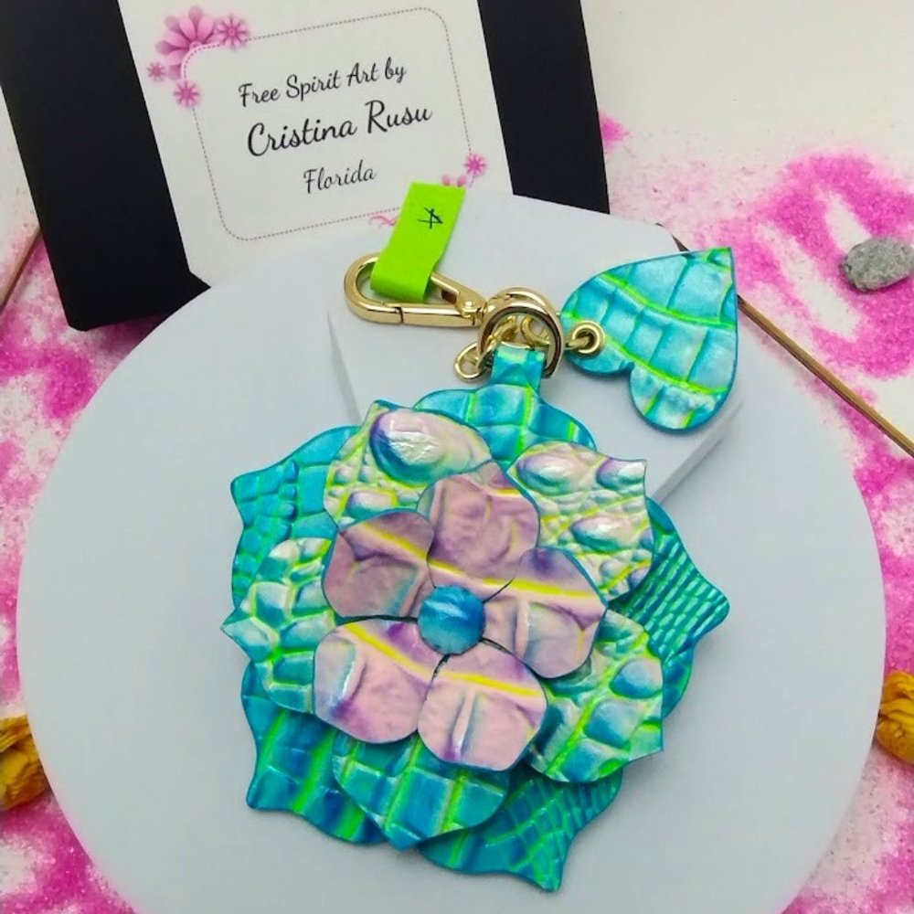 Gorgeous  hand crafted leather handbag charm 3d flower